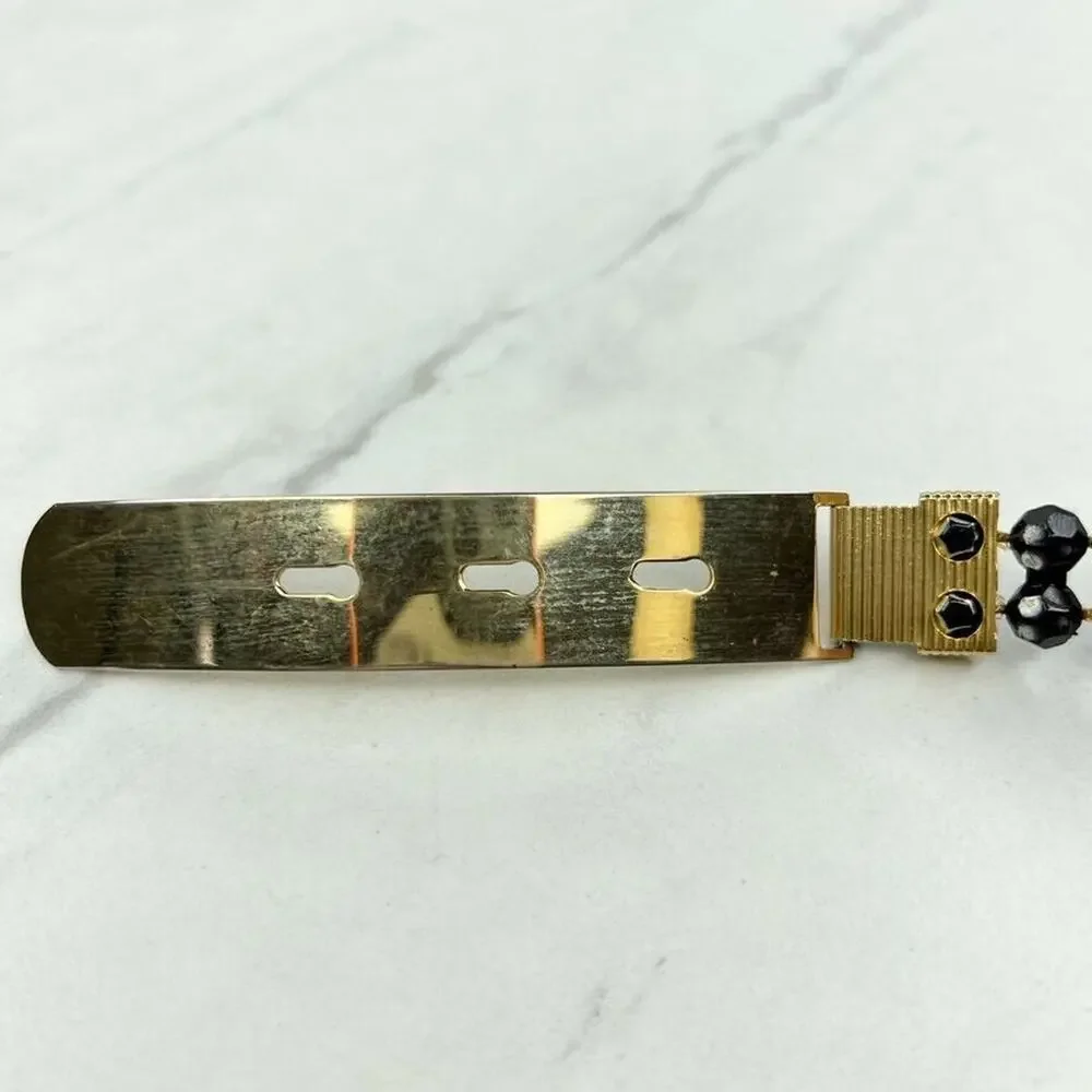 Black Beaded Belt Gold Tone Buckle Statement Small (S) ✨